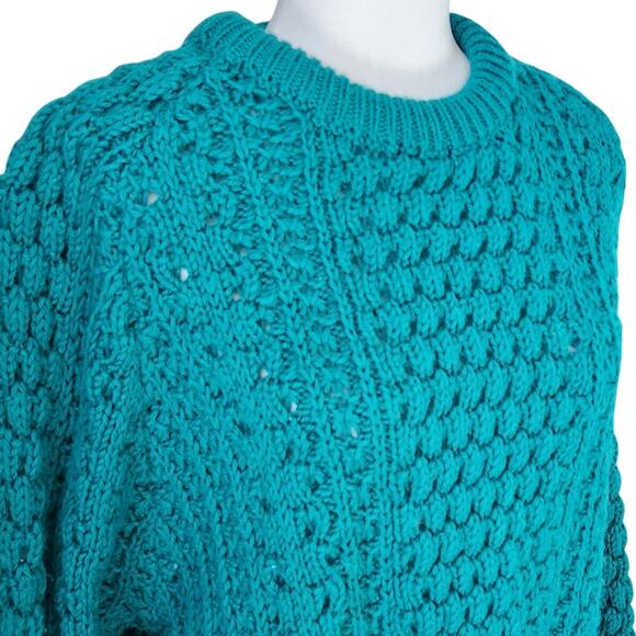 Quill’s Woollen Market Vintage 80s Irish Handknit Teal Wool Sweater | 44 (L/XL) - Picture 6 of 11